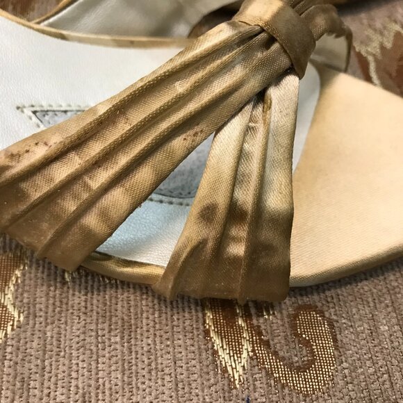 Gold-Dyed Satin Wedge Sandal, Formal Pump Wedding Shoe Comfortable - Picture 6 of 16